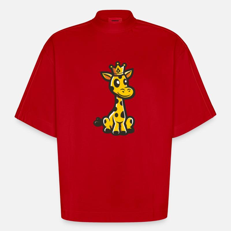 Giraffe Comic Crown - Heavyweight Oversized Organic Boxy T-Shirt Made in EU - red
