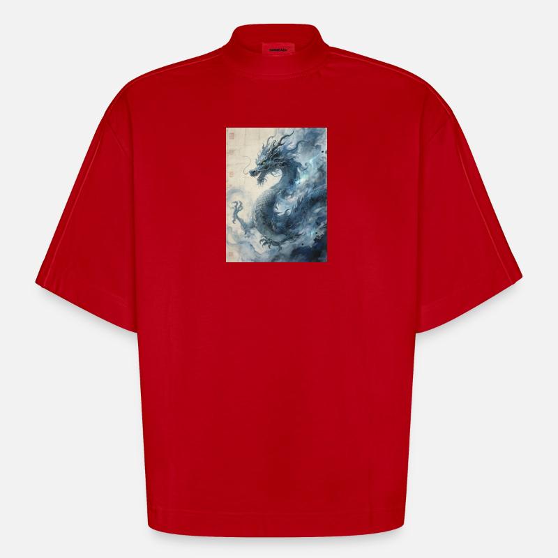 La Nuit Constellée : Dragon Bleu – Éther - T-shirt bio épais oversize Boxy fabriqué en UE - rouge