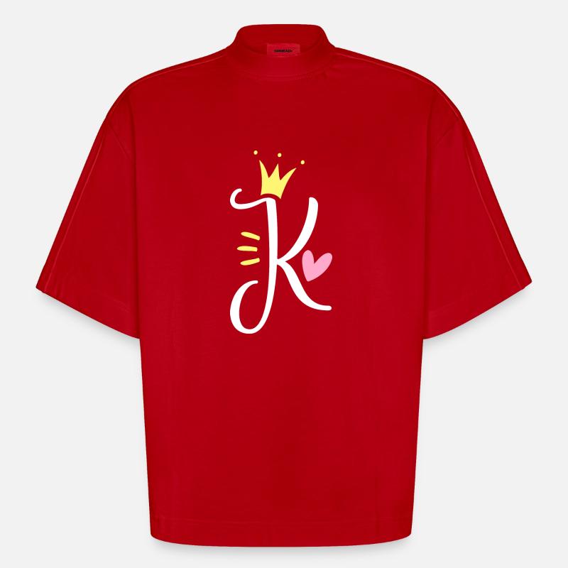 Buchstabe K Anfangsbuchstabe Krone - Heavyweight Oversized Organic Boxy T-Shirt Made in EU - Rot