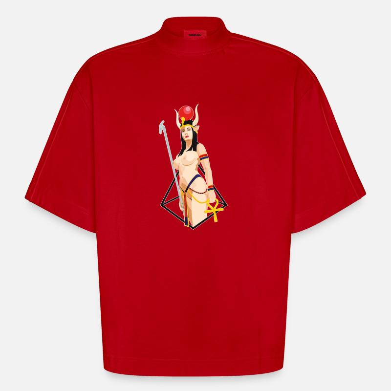 HATHOR (Déesse égyptienne) - T-shirt bio épais oversize Boxy fabriqué en UE - rouge