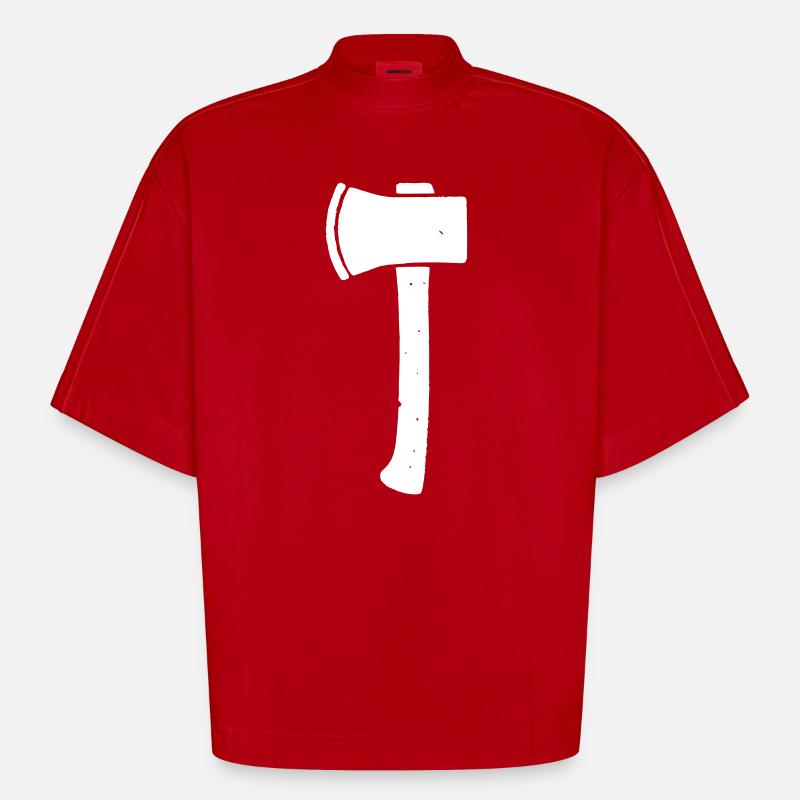 Axe Hatchet Tool Vector - Heavyweight Oversized Organic Boxy T-Shirt Made in EU - red