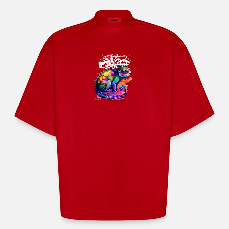 Farbenfroher Chamäleon Graffiti - Heavyweight Oversized Organic Boxy T-Shirt Made in EU - Rot