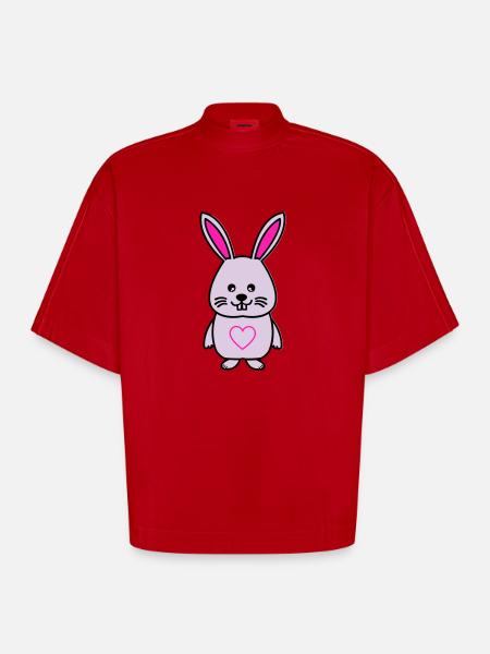 Bunny Comic Love - Heavyweight Oversized Organic Boxy T-Shirt Made in EU - red
