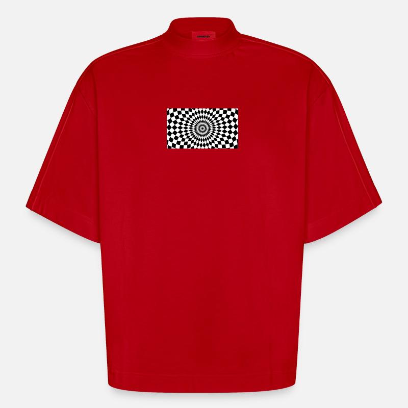 Optical Vortex Checker Illusion - Heavyweight Oversized Organic Boxy T-Shirt Made in EU - red