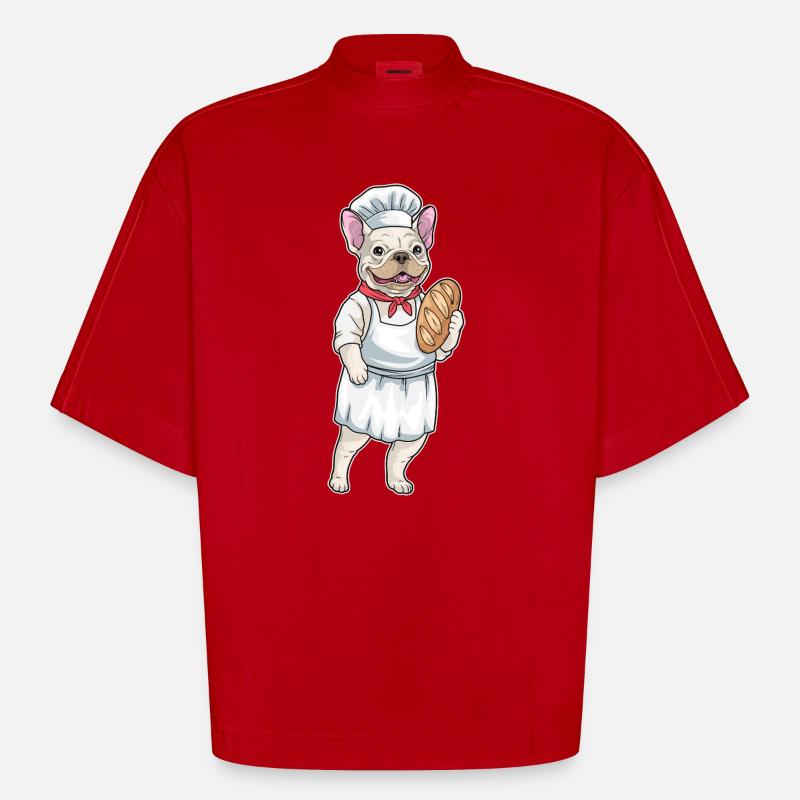 French Bulldog Baker Bread - Heavyweight Oversized Organic Boxy T-Shirt Made in EU - red