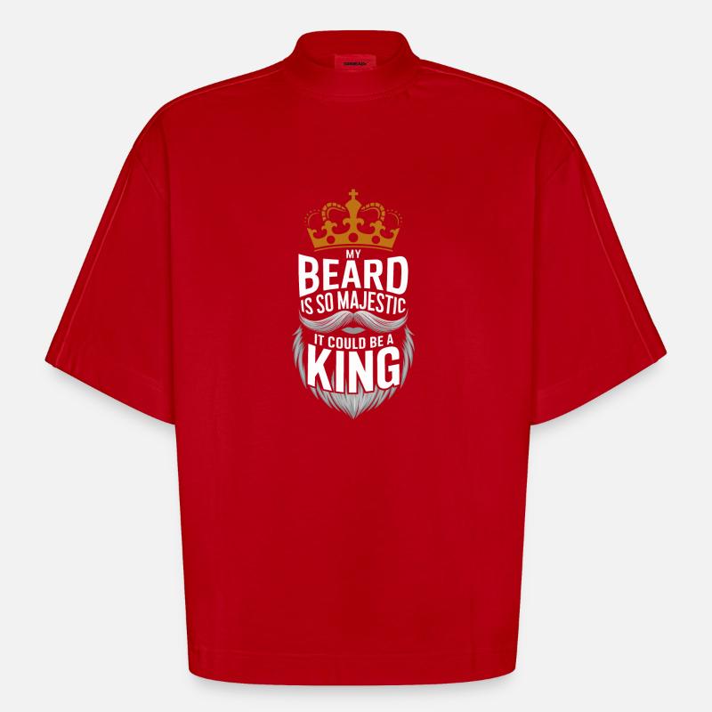 Beard Mustache Bearded Men - Heavyweight Oversized Organic Boxy T-Shirt Made in EU - red