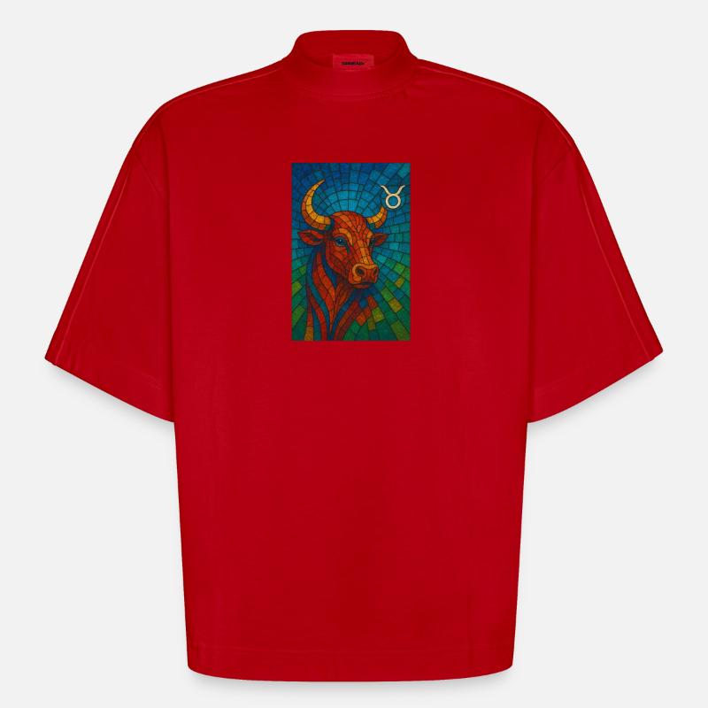 Taurus Stier – Buntes Glasmosaik Sternzeichen - Heavyweight Oversized Organic Boxy T-Shirt Made in EU - Rot