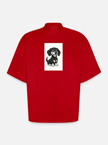 Happy dachshund black and white - Heavyweight Oversized Organic Boxy T-Shirt Made in EU - red