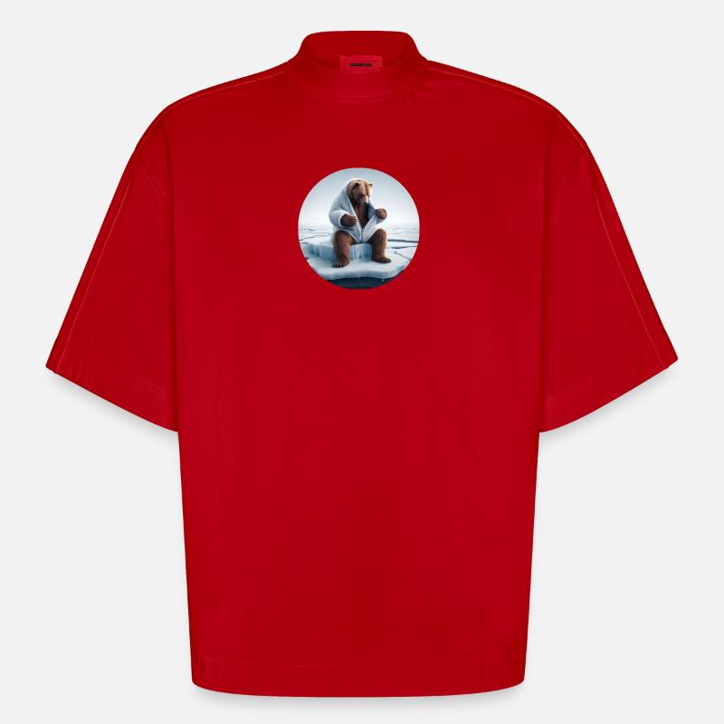 Bär im Schafspelz sitzt auf Scholle - Heavyweight Oversized Organic Boxy T-Shirt Made in EU - Rot