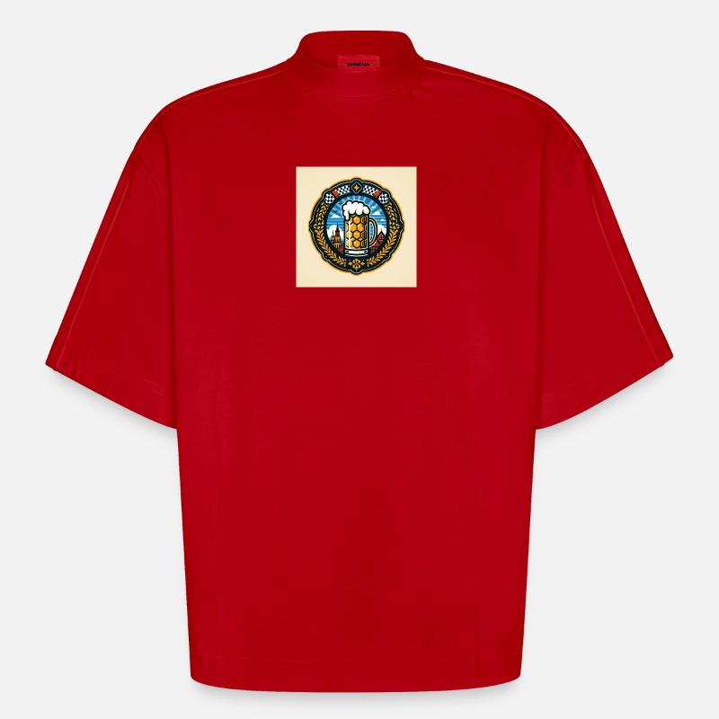 Bier Logo 2 - Heavyweight Oversized Organic Boxy T-Shirt Made in EU - Rot