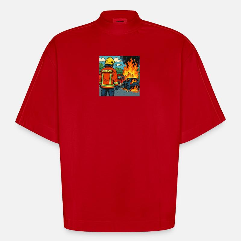 Brandbekämpfer Cartoon Einsatz - Heavyweight Oversized Organic Boxy T-Shirt Made in EU - Rot