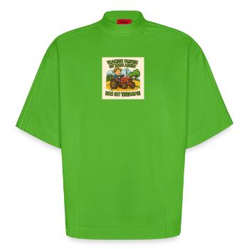 Traktor Therapie Cartoon - Heavyweight Oversized Organic Boxy T-Shirt Made in EU - Apple Neon - Vorne