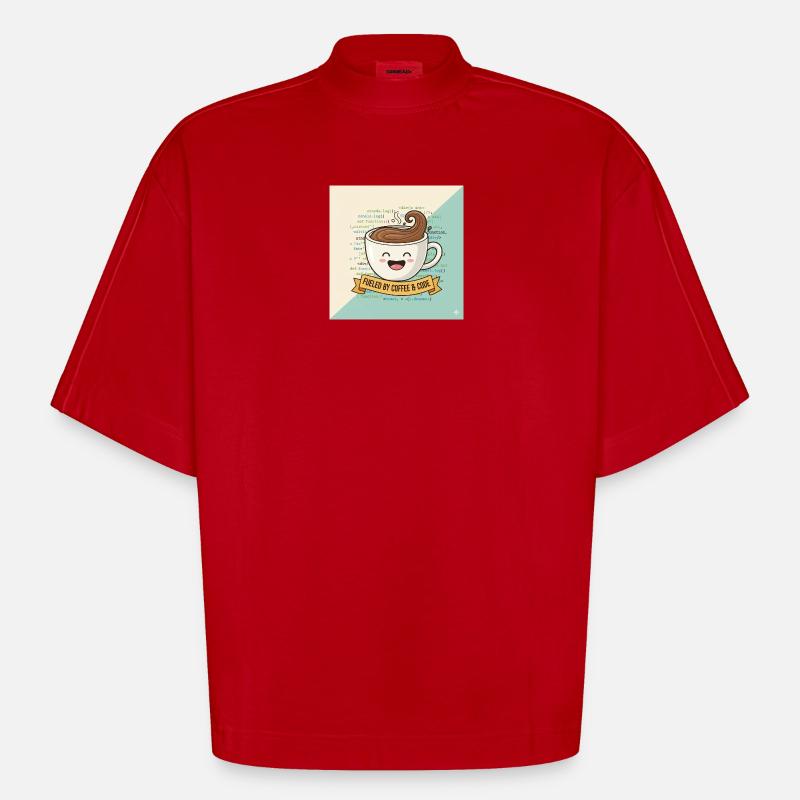 Happy Coffee Mug and Code - Heavyweight Oversized Organic Boxy T-Shirt Made in EU - red