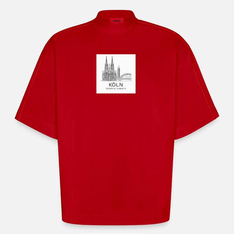 Silhouette d’art lineal de Cologne - T-shirt bio épais oversize Boxy fabriqué en UE - rouge