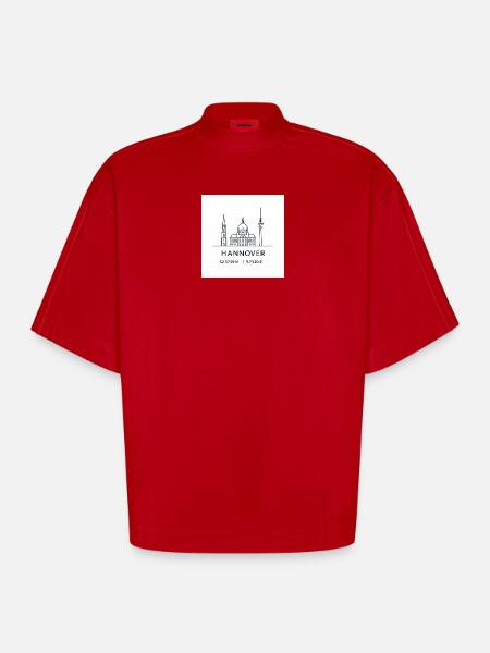 Hanover Line Art Silhouette Landmark - Heavyweight Oversized Organic Boxy T-Shirt Made in EU - red