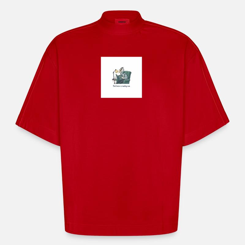 Lecture d’oiseau quantique dans le fauteuil - T-shirt bio épais oversize Boxy fabriqué en UE - rouge
