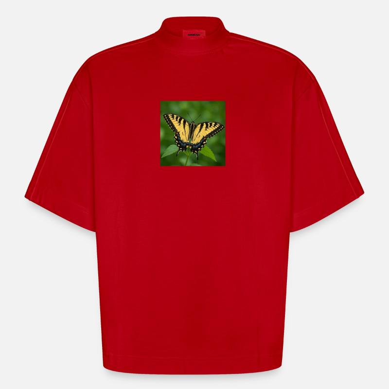 Eastern Tiger swallowtail - Heavyweight Oversized Organic Boxy T-Shirt Made in EU - red
