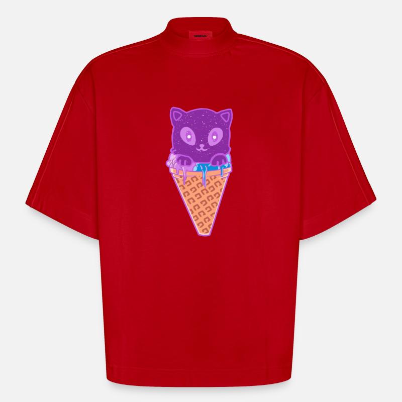 Katze Eiskreme Eiscrem - Heavyweight Oversized Organic Boxy T-Shirt Made in EU - Rot