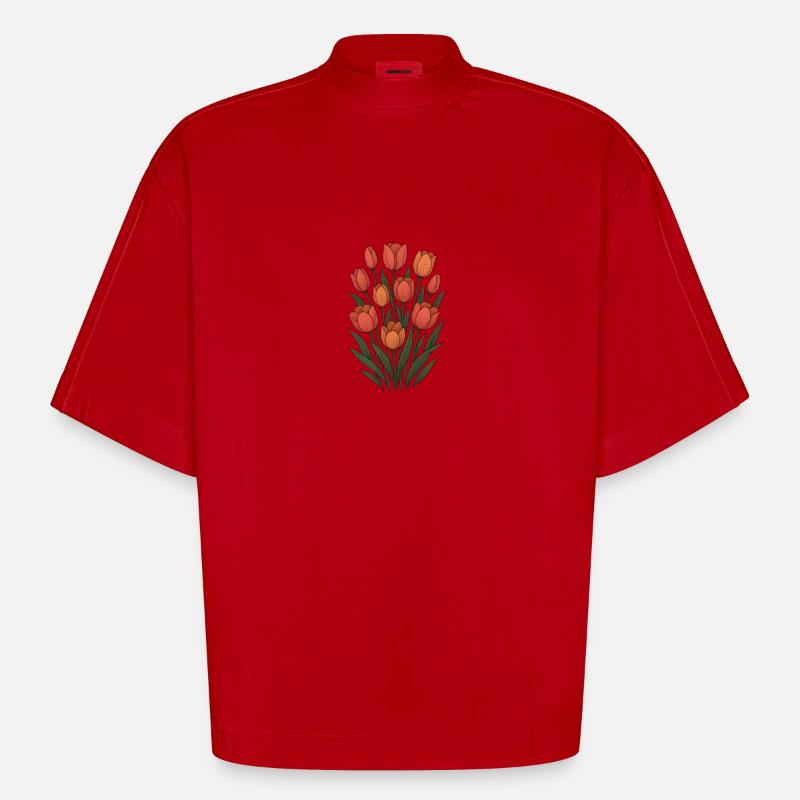 Tulips - Heavyweight Oversized Organic Boxy T-Shirt Made in EU - red