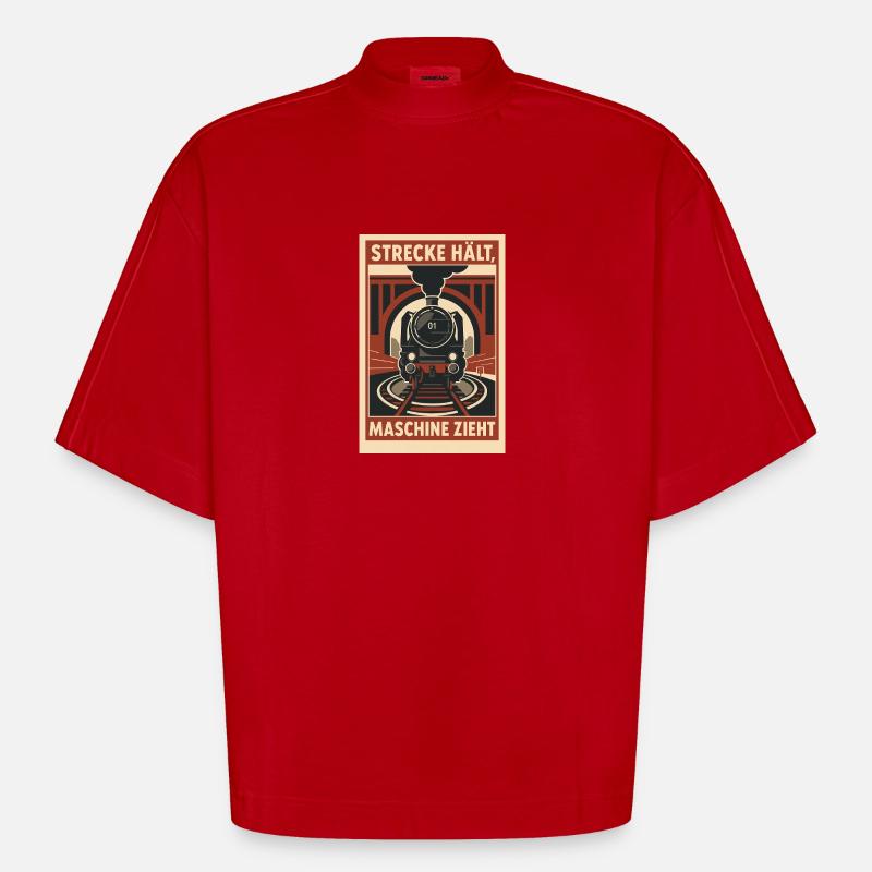 Railway Track Holds Machine Pulls - Heavyweight Oversized Organic Boxy T-Shirt Made in EU - red