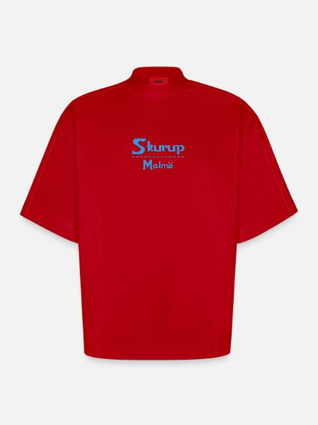 Skurup – Malmö Sky Blue Design - Heavyweight Oversized Organic Boxy T-Shirt Made in EU - red