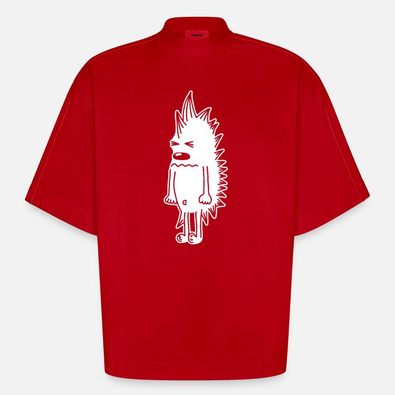 Grumpy Hedgehog – Kawaii Stinger Comic - Heavyweight Oversized Organic Boxy T-Shirt Made in EU - red