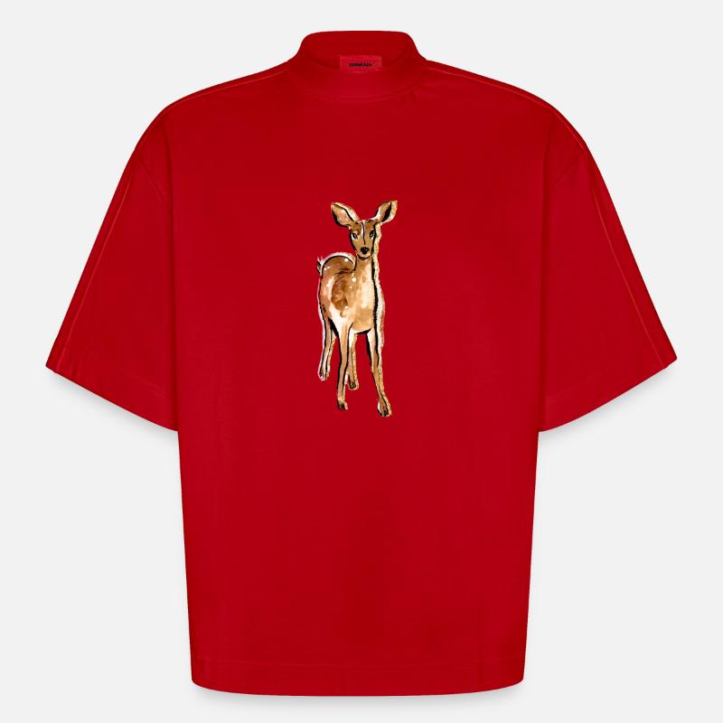 Nette Hand gezeichnete Rotwild - Heavyweight Oversized Organic Boxy T-Shirt Made in EU - Rot