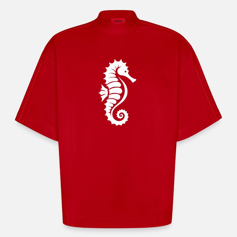 Mignon petit tatouage hippocampe - T-shirt bio épais oversize Boxy fabriqué en UE - rouge