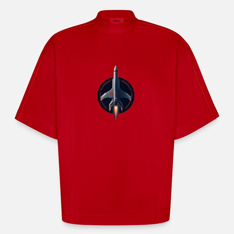 Fusée spatiale - T-shirt bio épais oversize Boxy fabriqué en UE - rouge