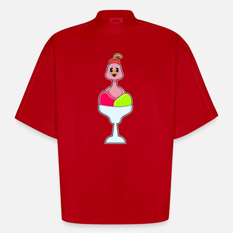 Flamingo Eiscreme Kirsche - Heavyweight Oversized Organic Boxy T-Shirt Made in EU - Rot
