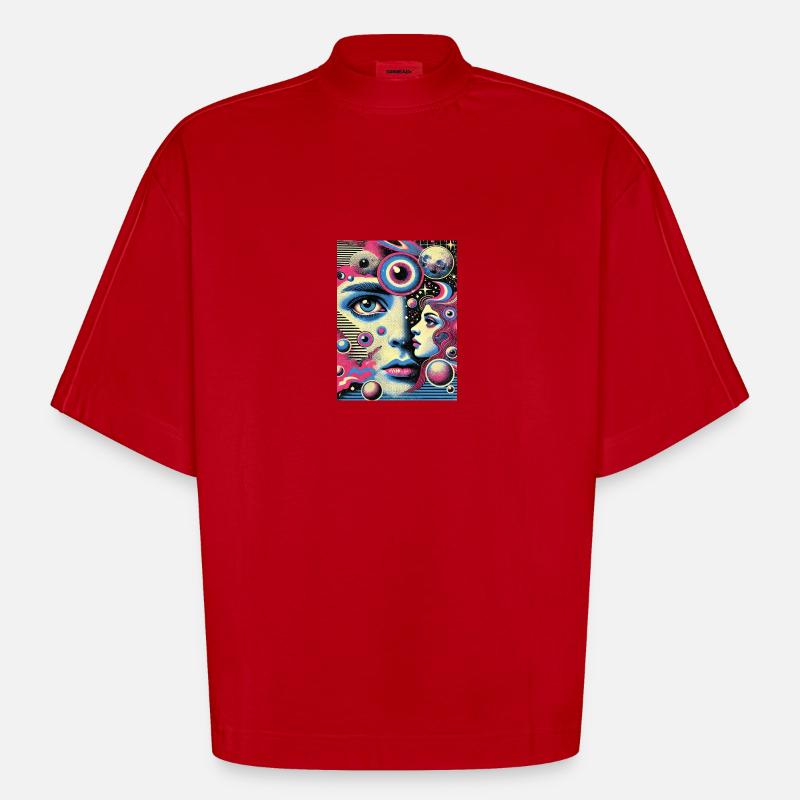 Cosmic Vision - View into infinity - Heavyweight Oversized Organic Boxy T-Shirt Made in EU - red