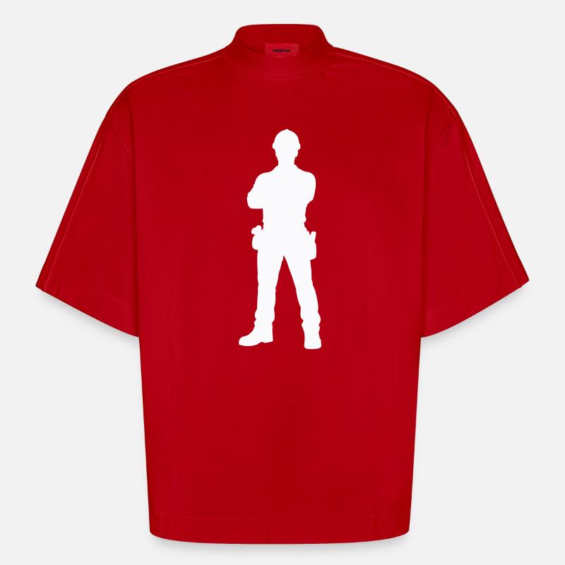 Construction Worker Construction Silhouette - Heavyweight Oversized Organic Boxy T-Shirt Made in EU - red