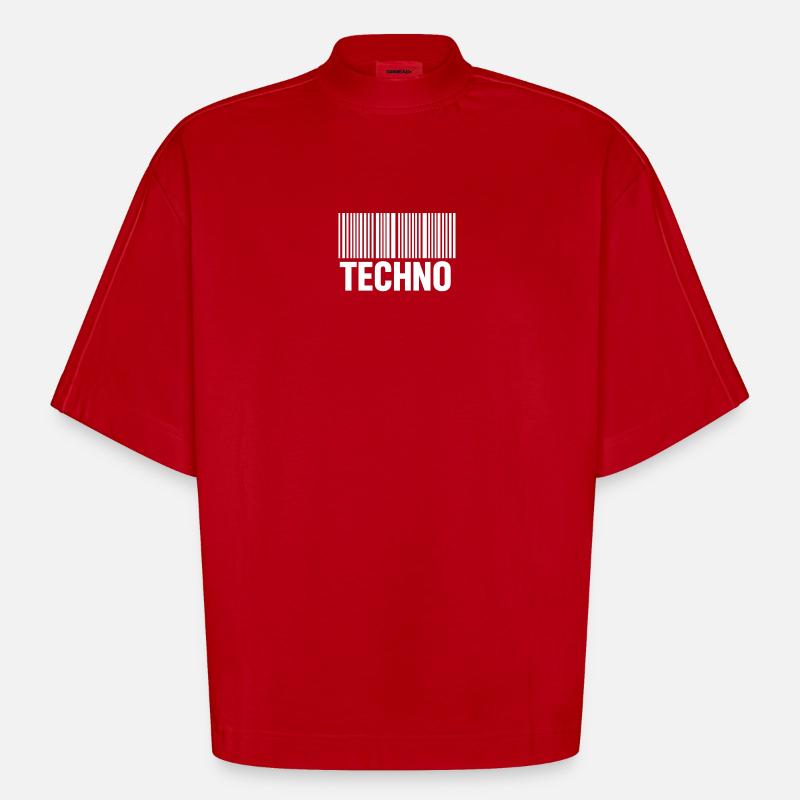 Modèle de code-barres techno - T-shirt bio épais oversize Boxy fabriqué en UE - rouge