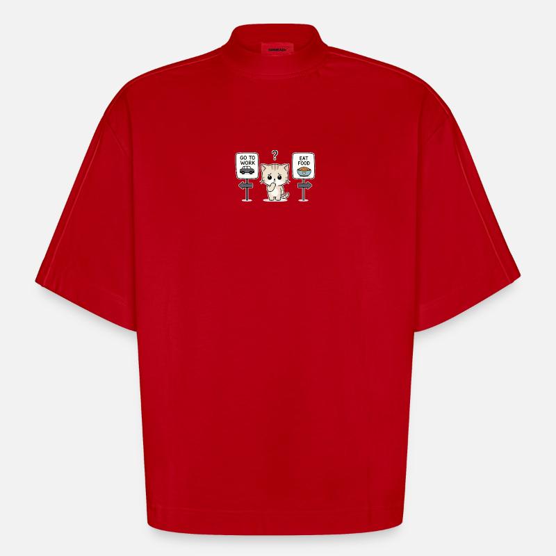 Katzendilemma: Arbeit oder Mahlzeit - Heavyweight Oversized Organic Boxy T-Shirt Made in EU - Rot