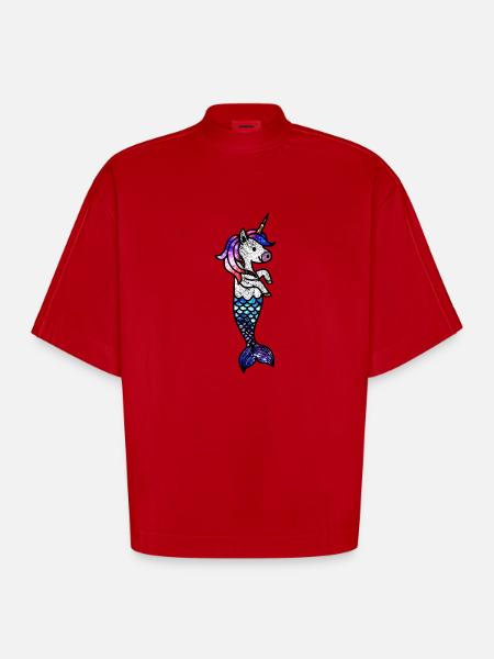 Kosmisches Meeres-Einhorn - Heavyweight Oversized Organic Boxy T-Shirt Made in EU - Rot