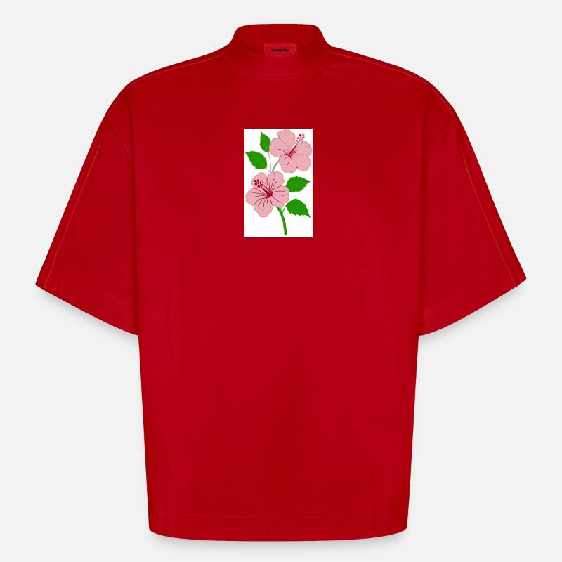 Hibiscus - T-shirt bio épais oversize Boxy fabriqué en UE - rouge