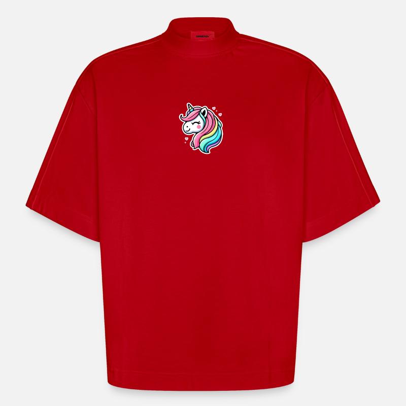 Einhorn Comic Regenbogen Herzen - Heavyweight Oversized Organic Boxy T-Shirt Made in EU - Rot