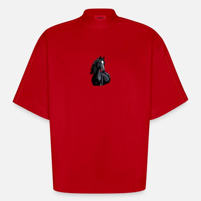 silhouette de cheval noir - T-shirt bio épais oversize Boxy fabriqué en UE - rouge