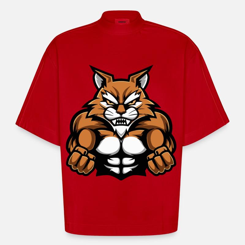 Katze Muskeln Workout - Heavyweight Oversized Organic Boxy T-Shirt Made in EU - Rot