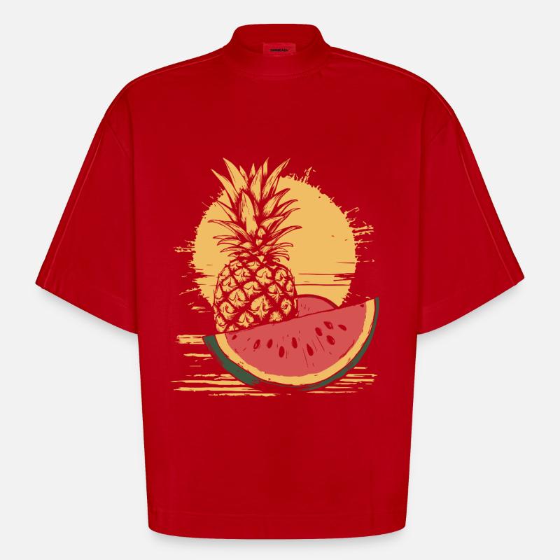 Ananas et pastèque - T-shirt bio épais oversize Boxy fabriqué en UE - rouge