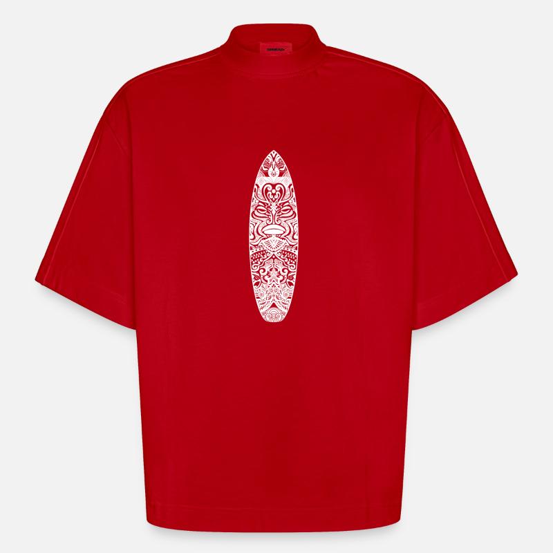 Maori Surf (white version) - Heavyweight Oversized Organic Boxy T-Shirt Made in EU - red