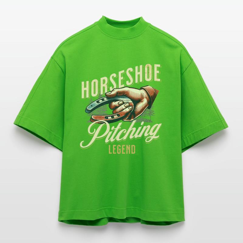 Horseshoe Throwing Horseshoe Pitching Heavyweight Oversized Organic Boxy T-Shirt Made in EU