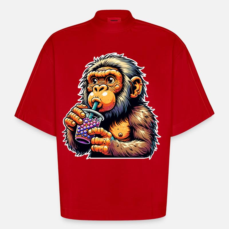 Neanderthal Bubble Tea - Heavyweight Oversized Organic Boxy T-Shirt Made in EU - red