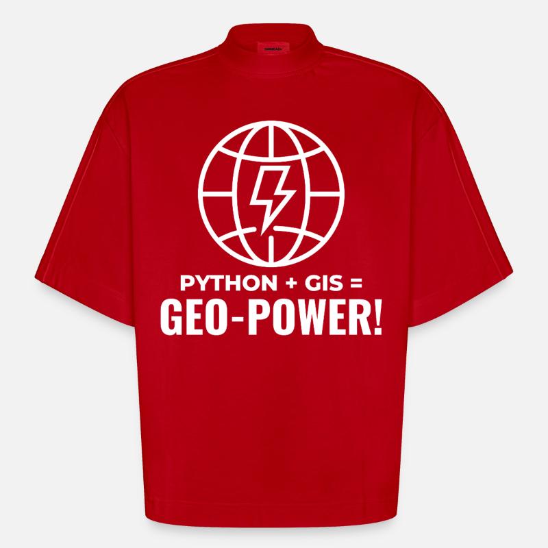 Python SIG Géo-Puissance Programmation Géospatial - T-shirt bio épais oversize Boxy fabriqué en UE - rouge