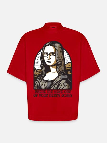 Die nerdige Leseratte Lisa Mona - Heavyweight Oversized Organic Boxy T-Shirt Made in EU - Rot