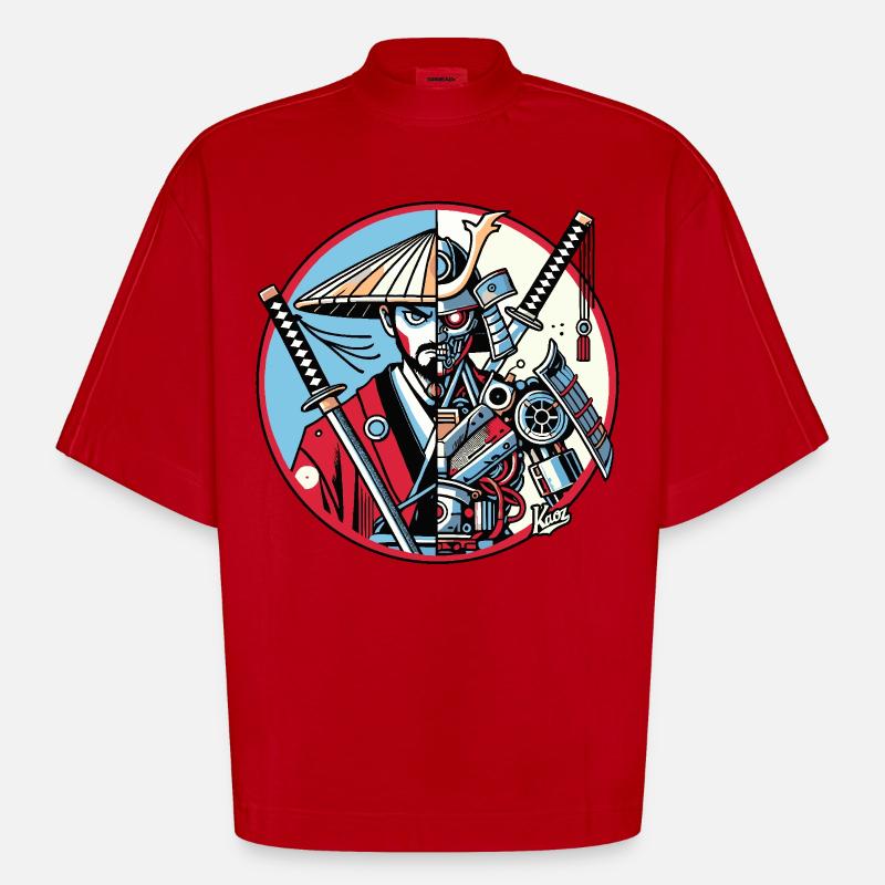 Samurai-Ronin oder Mecha-Shogun - Heavyweight Oversized Organic Boxy T-Shirt Made in EU - Rot