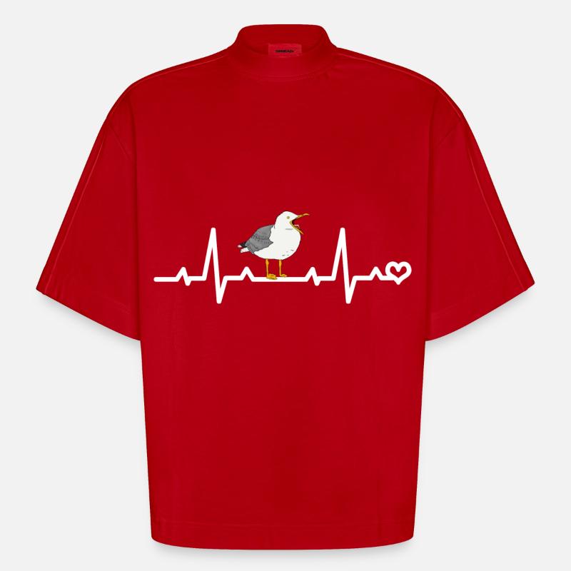 Möwe Herzfrequenz EKG - Heavyweight Oversized Organic Boxy T-Shirt Made in EU - Rot