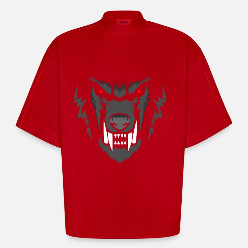 Werewolf Werwolfkopf Werwolf Wolfsmensch - Heavyweight Oversized Organic Boxy T-Shirt Made in EU - Rot