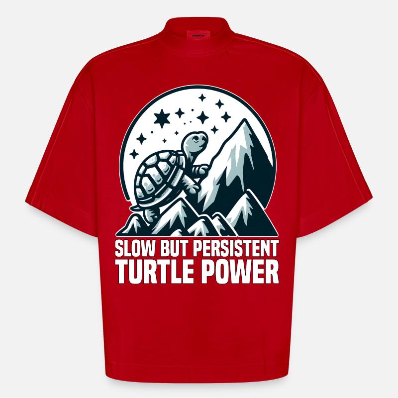 LANGSAME, ABER AUSDAUERNDE TURTLE-POWER - Heavyweight Oversized Organic Boxy T-Shirt Made in EU - Rot