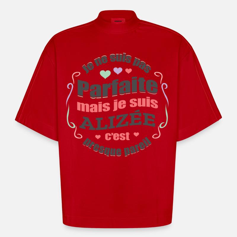 ALIZÉE PARFAITE - PRENOM ALIZÉE - T-shirt bio épais oversize Boxy fabriqué en UE - rouge